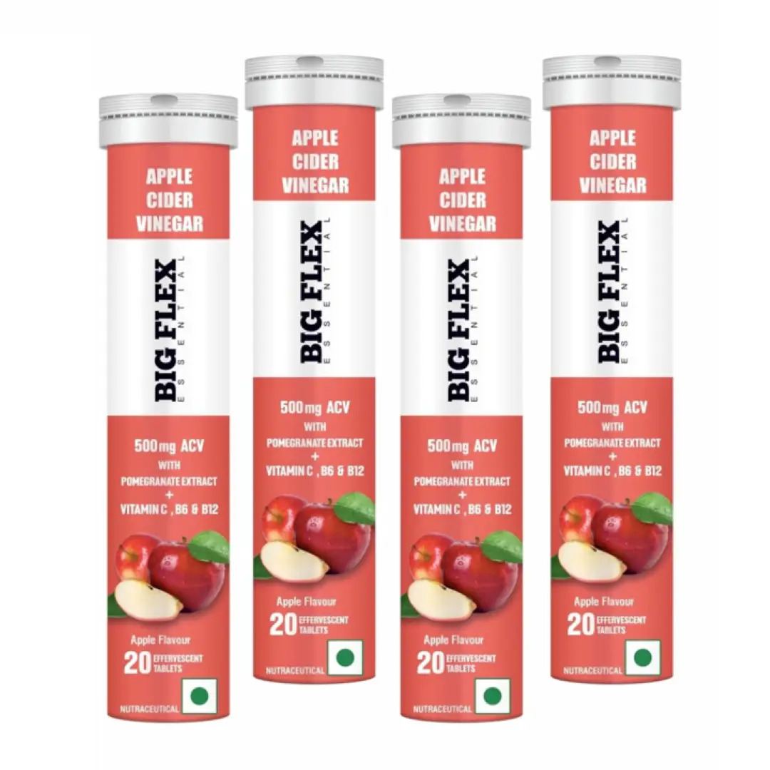 Bigflex Apple Cider Vinegar 500mg with Pomegrante Extract and Vitamin B6 and B12 for Weight Management - Apple,80 Effervescent Tablets