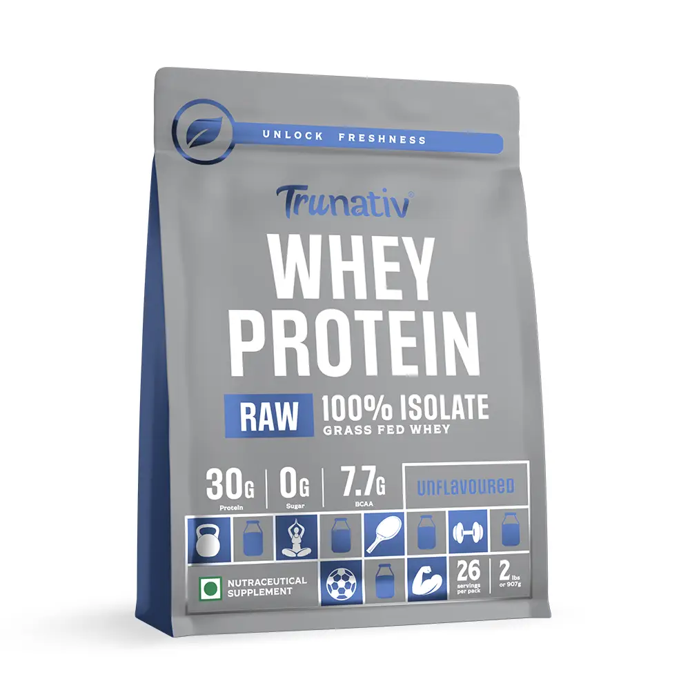 TruNativ Raw Whey Protein Isolate Powder | Unflavoured | 27g Protein 7g BCAA For Muscle Strength and Bone Health | Cold Pressed All Natural Protien Powder for Men & Women| 900g - Unflavoured (907 gm)