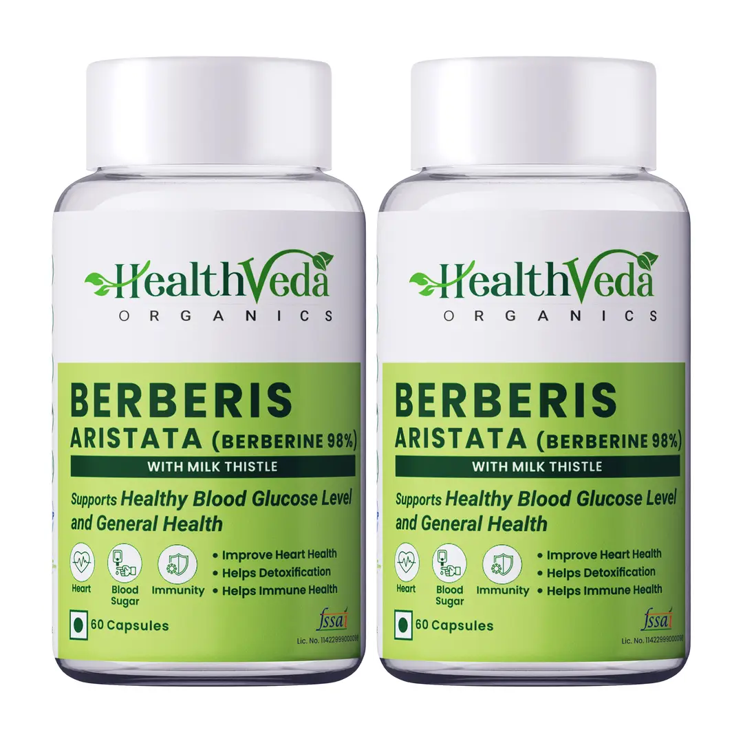 Health Veda Organics Berberis Aristata (98% Berberine) with Milk Thistle for Support Healthy Blood Glucose Level and General Health - Pack of 2 (120 Capsules)