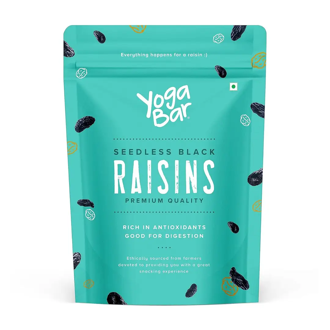 Yogabar Premium Black Raisins with Iron, Fibre, Potassium for Immunity and Healthy Snacks - 500 gm