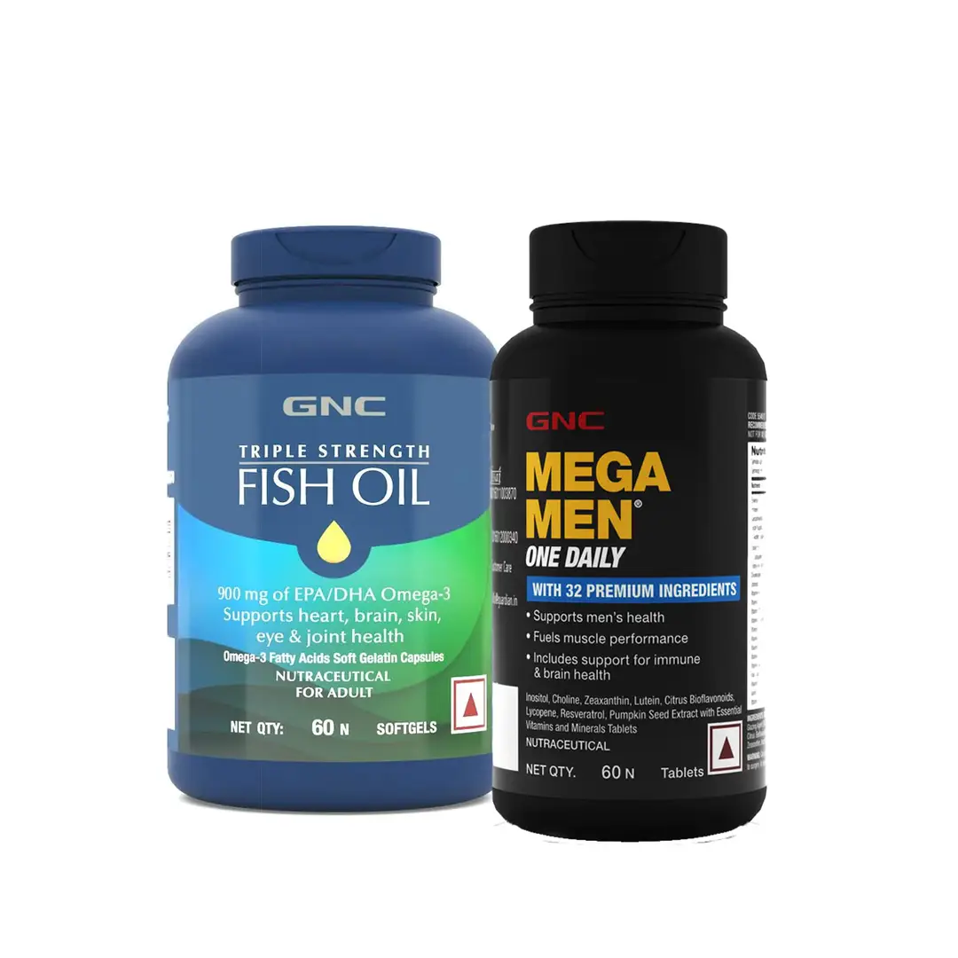 DSC - GNC - Triple Strength Fish Oil & GNC - Mega Men One Daily Multivitamin for Men Combo - Combo Pack (Fish Oil & Men One Daily Multivitamin)