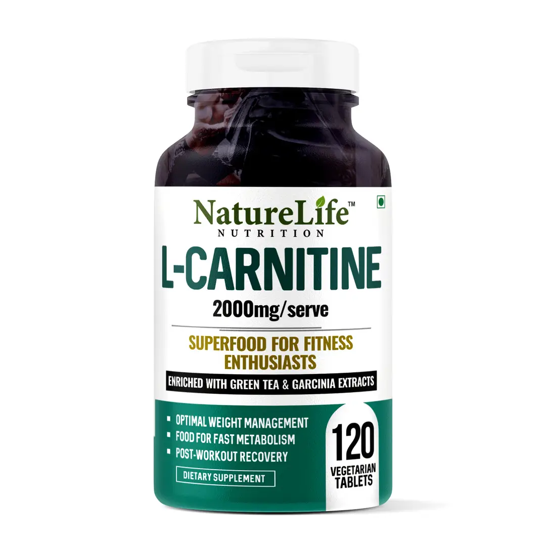 Nature Life Nutrition - L-Carnitine 2000mg/Serve | 120 Veg Tablets | With Garcinia & Green Tea Extracts | Post-Workout Recovery - Pack of 1(120 Tablets)