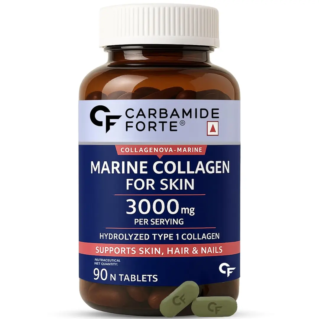 Carbamide Forte - Hydrolyzed Marine Collagen| Peptides 3000mg with Biotin & Hyaluronic Acid - Collagen Type 1 Powder - Pack of 1 (90 Tablets)