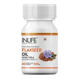 INLIFE - Flaxseed Oil (Omega 3 6 9) Fatty Acid Supplement (Quick Release) Extra Virgin Cold Pressed 500 mg - 60 Liquid Filled Hard Shell Capsules icon