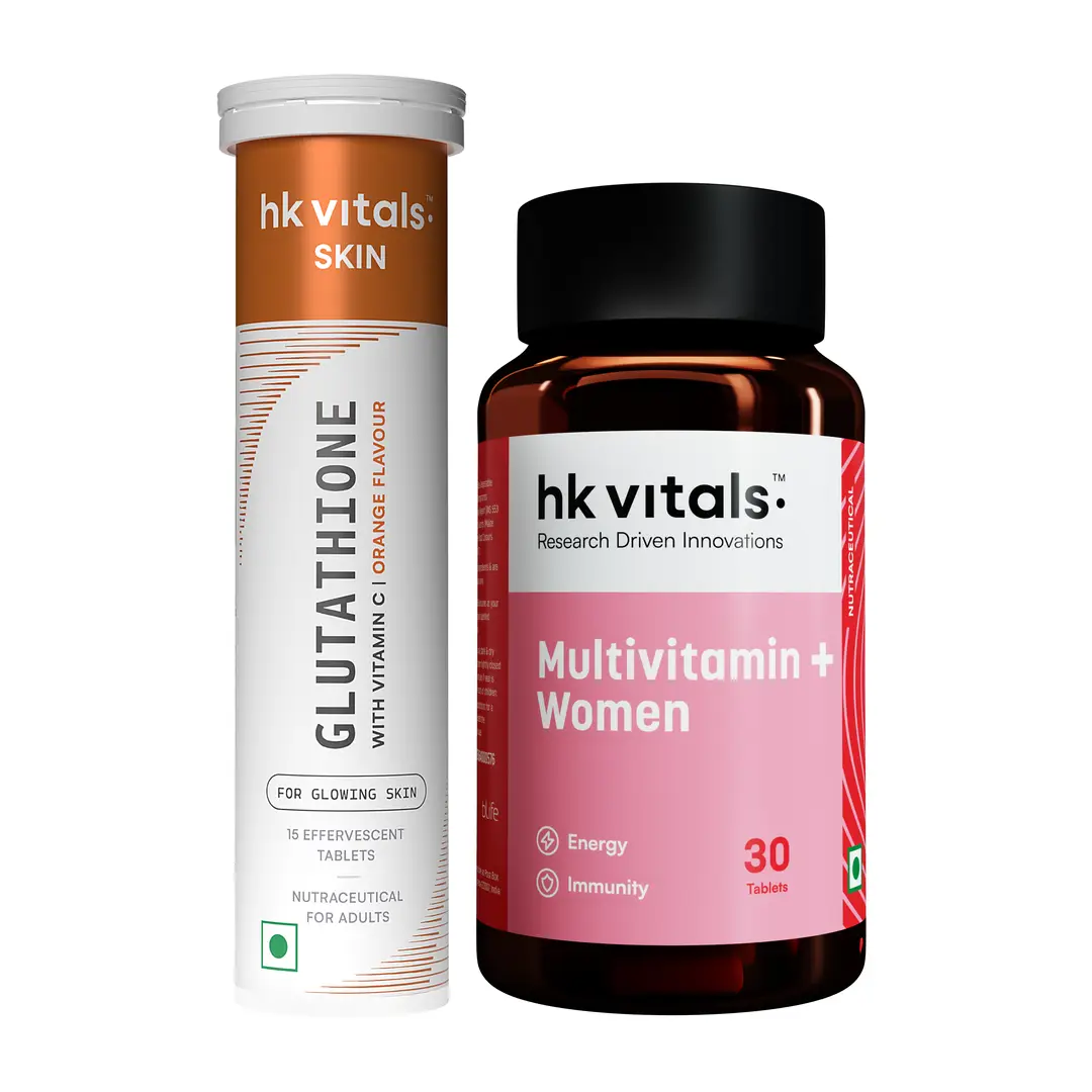 hk vitals Multivitamin Plus Women (30 Tablets) and Glutathione (Orange, 15 Effervescent Tablets) - (Combo Pack)