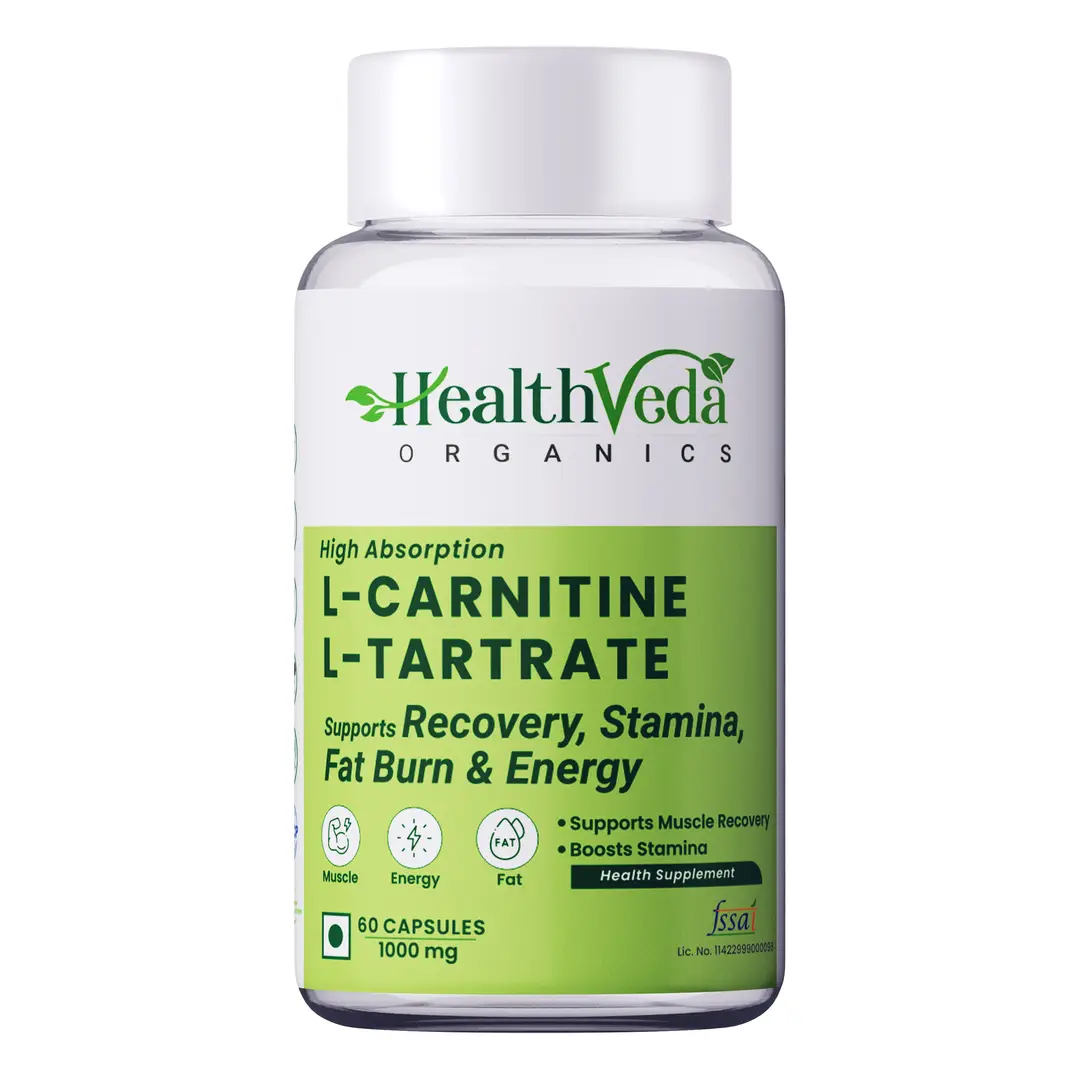 Health Veda Organics - L Carnitine L-Tartrate 1000mg - for Supporting Muscle Recovery and Endurance - Pack of 1 (60 Capsules)