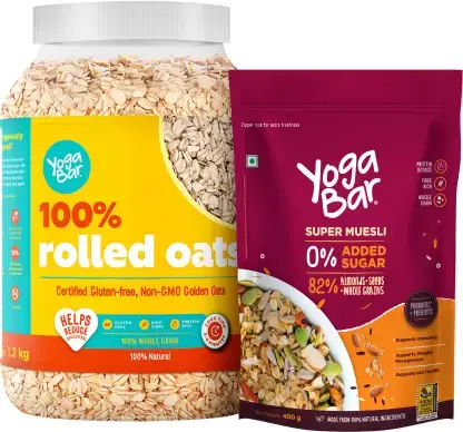 Yogabar - High Protein Rolled Oats 1kg - No added Sugar Muesli 400g Combo - Combo pack (Rolled Oats & Super Muesli )