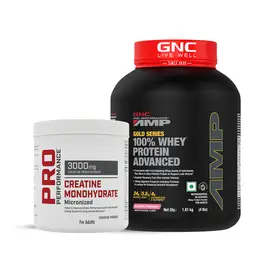 GNC - AMP 100% Whey Advanced Creamy Strawberry + Creatine Monohydrate-4lbs / 250 gm Combo icon