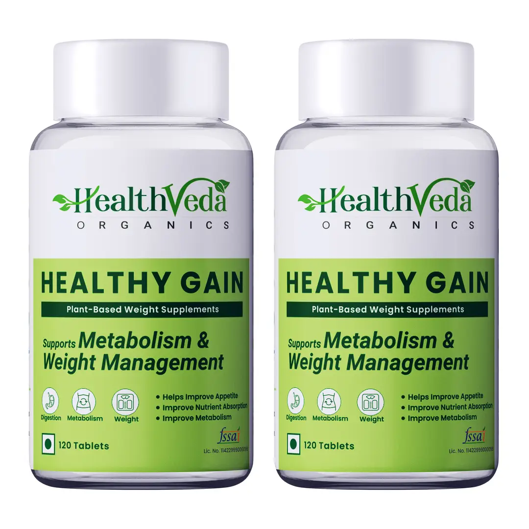 Health Veda Organics Healthy Gain for Improving Metabolism, Digestion, Appetite, Weight Gain and Mass Muscle Growth - Pack of 2 (240 Tablets)