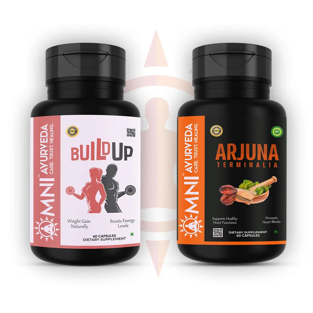 Omni Ayurveda - Build Up and Arjuna Terminalia Capsule - for Muscle Growth - Combo Pack (120 Capsules)