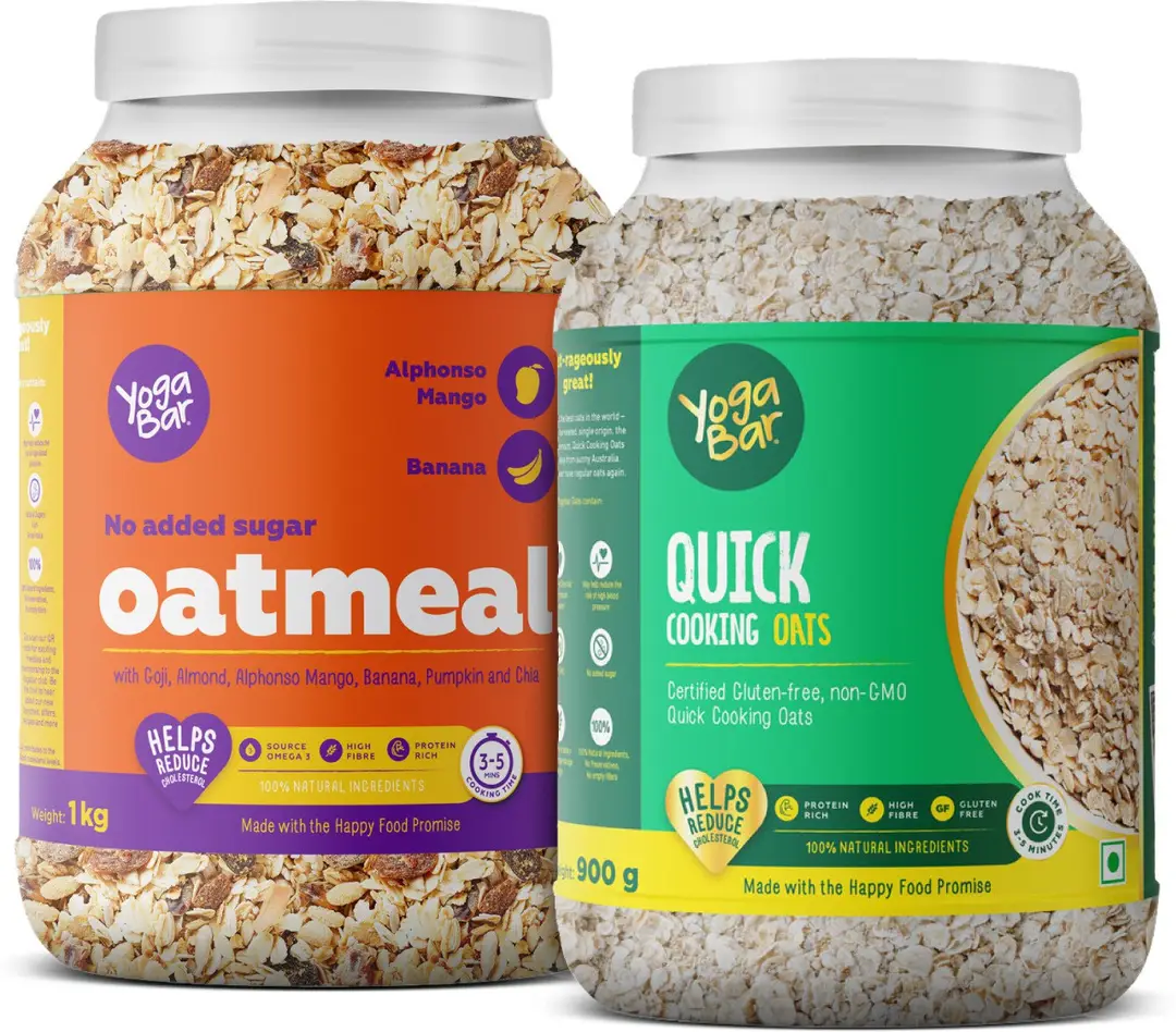 Yogabar - Oatmeal 1kg - Quick Cook Instant Oats 900g - Combo pack (Oatmeal & Quick Cooking Oats )