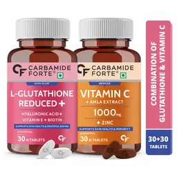 Carbamide Forte - Japanese Reduced L Glutathione 500mg Tablets with Vitamin C from Amla Extract | Combo Pack for Skin Health – 30 Veg Tablets Each icon