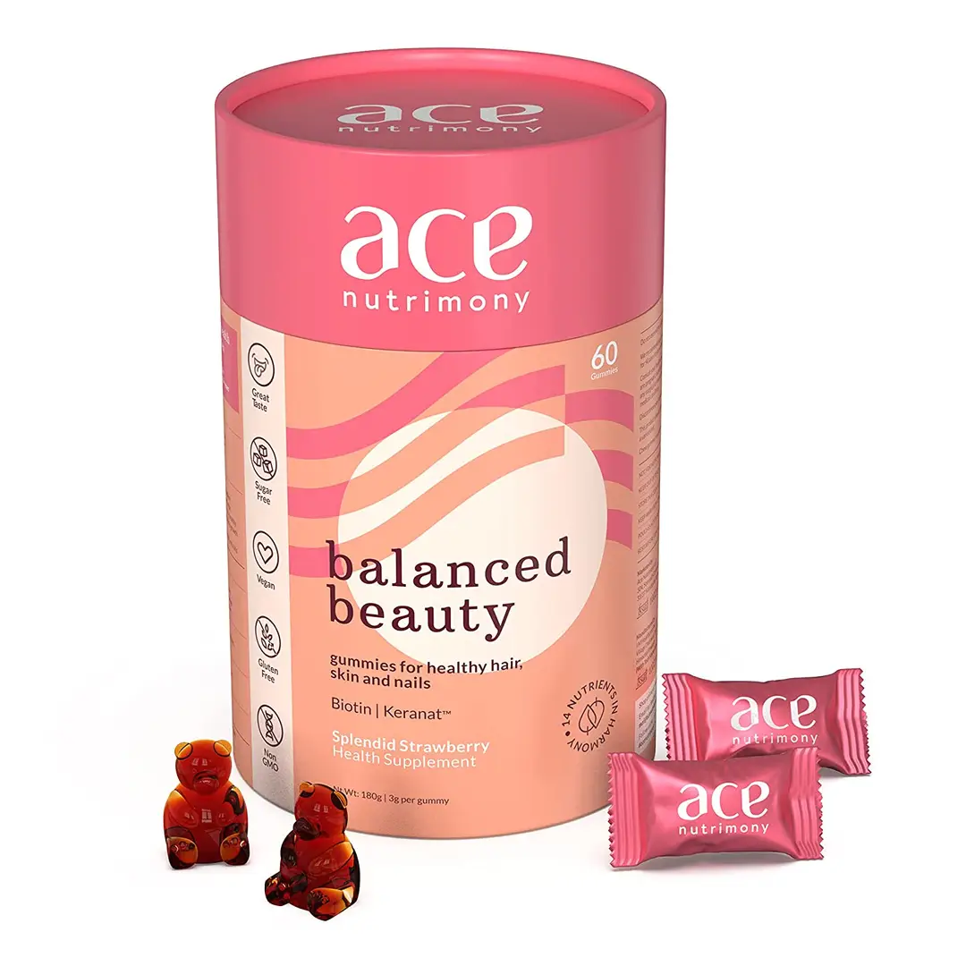 Ace Nutrimony - Balanced Beauty Gummies for hair, skin and nails - Pack of 1 (60 Gummies)