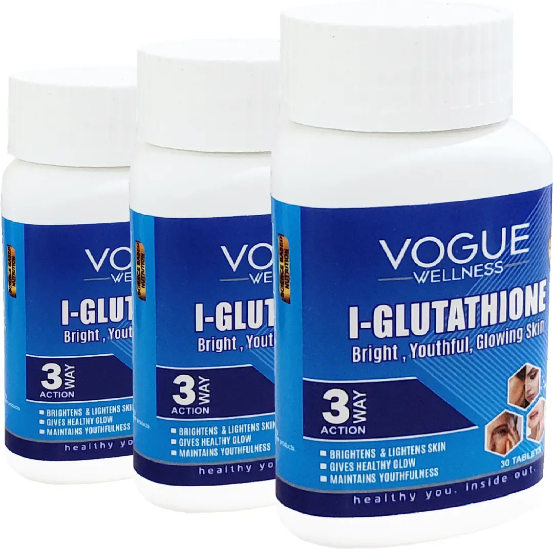 Vogue Wellness L Glutathione for Healthy Glowing Skin and Reduce Pigmentation - Pack of 3 (90 Tablets)