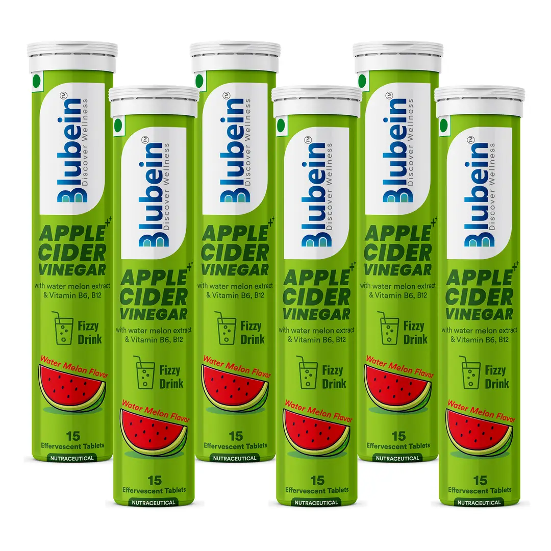 Blubein Apple Cider Vinegar with Vitamin B6 & B12 for Weight Loss and Enhances Digestion - Watermelon,90 Effervescent Tablets