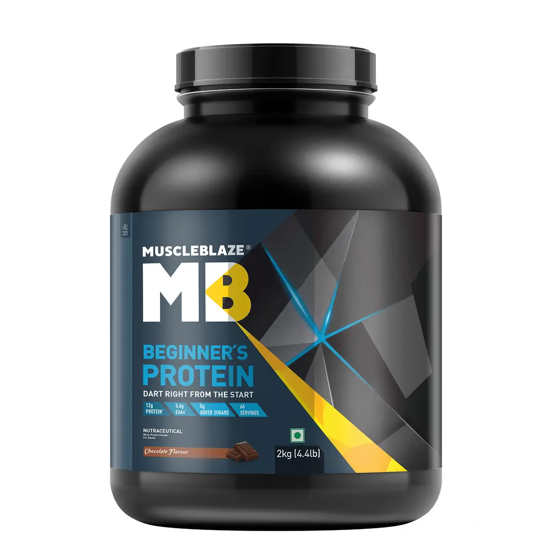 MuscleBlaze -  Beginner's Whey Protein _ with Skimmed Milk Powder, Whey Protein Concentrate - for Faster Muscle Recovery and Improved Strength - Chocolate,4.41 lb