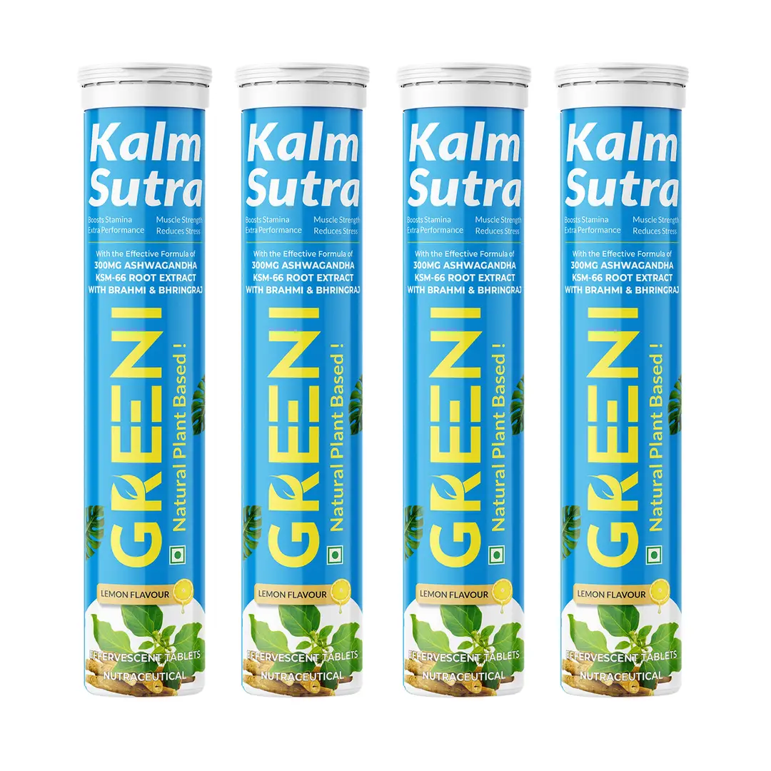 Greeni Kalm Sutra with Ashwagandha KSM 66 for Stamina, Muscle Strength and Extra Performance
- Pack of 4 (60 Effervescent Tablets)