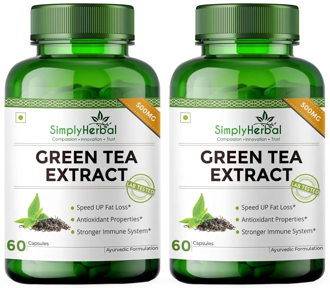 Simply Herbal Natural Potent Green Tea Extract 500 Mg for Support Healthy Weight Management - 60 Capsules - Pack of 2 (160 Capsules)