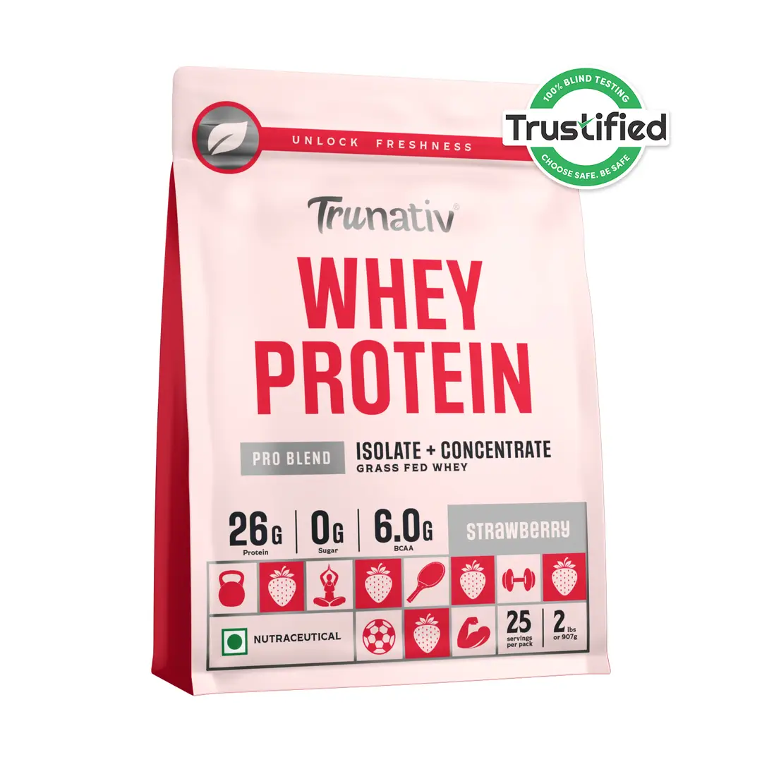 Trunativ Pro Blend Whey Protein with Grass-Fed Isolate & Concentrate for Muscle Recovery and Strength - Strawberry,2 lb