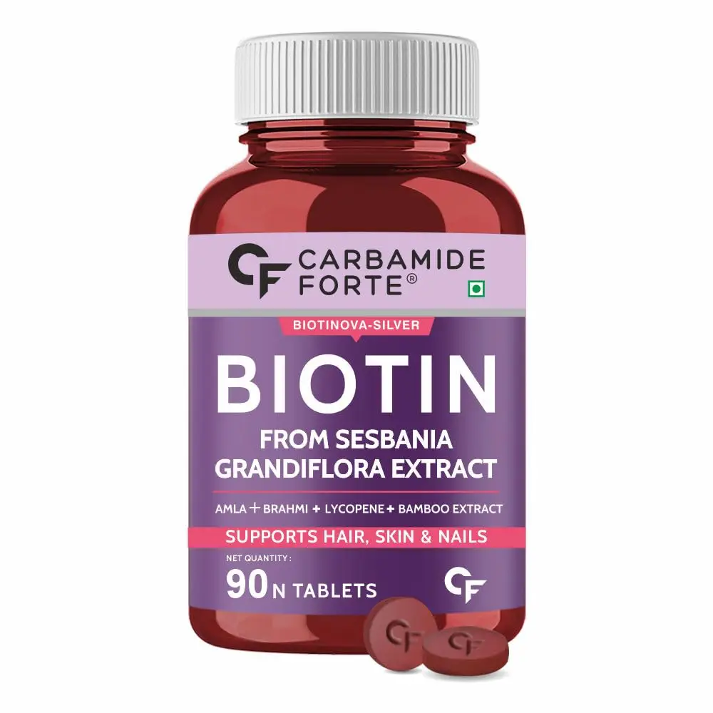 Carbamide Forte Biotin with Amla, Brahmi and Bamboo Extract for Hair Growth - Pack of 1 (90 Tablets)