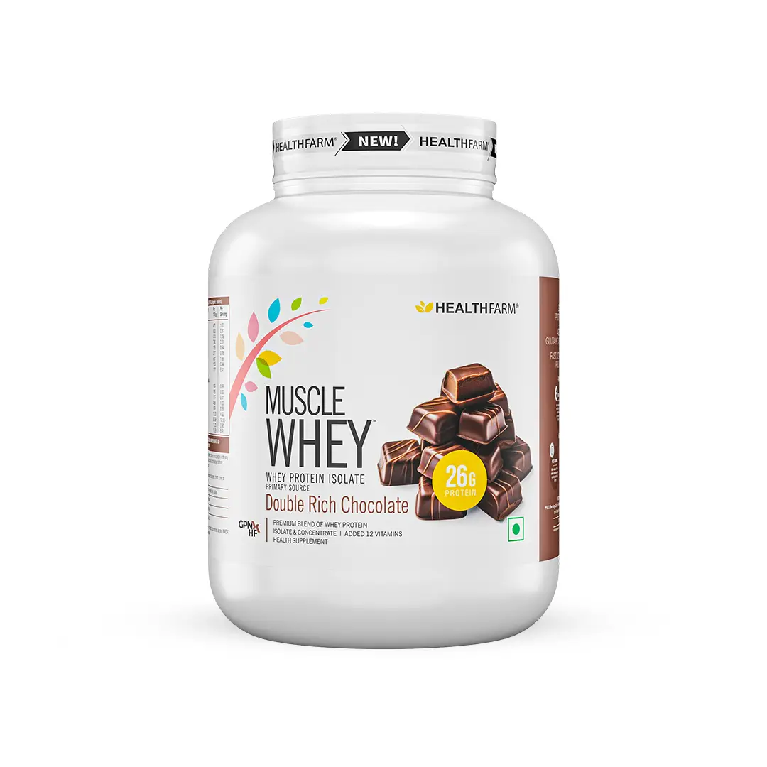 Healthfarm Muscle Whey Protein for Building Strength and Enabling Muscle Growth - Double Rich Chocolate,1.81 Kg