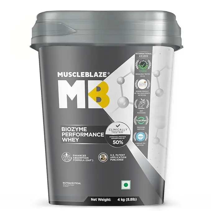 MuscleBlaze Biozyme Performance Whey Protein - with Whey Protein Concentrate, Cocoa Powder for Aiding in Lean Mass Gain - Blue Tokai Coffee,8.82 lb