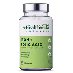 Health Veda Organics Iron + Folic Acid Supplement with Zinc, Vitamin C & Vitamin B12 | 60 Veg Capsules | For Both Men & Women icon