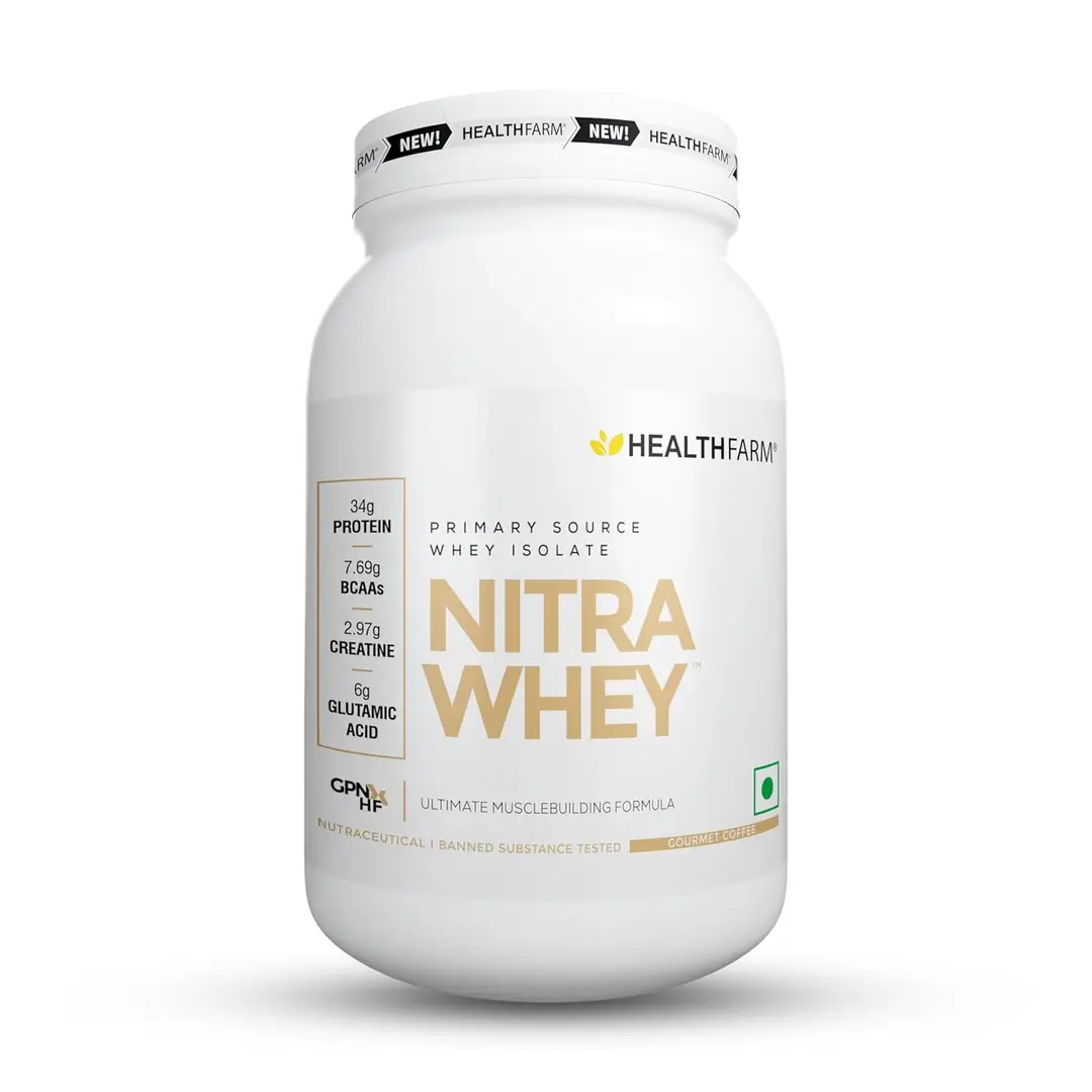 Healthfarm Nitra Whey Protein for Building Strength and Enabling Muscle Growth - Gourment Coffee,1 Kg