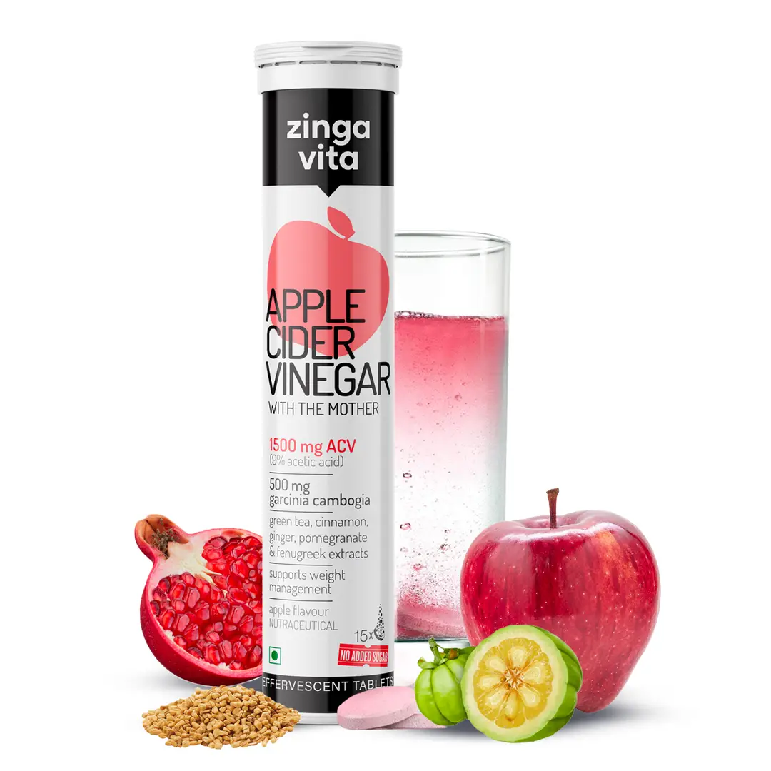 Zingavita Triple Strength Apple Cider Vinegar 1500mg Effervescent Tablets with Garcinia, Pomegranate, Extracts for Weight Management and Improved Digestion - Pack of 1 (15 Effervescent Tablets)