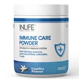 INLIFE - Immune Care / Booster Protein Powder, Whey Protein with Ayurvedic Herbs, Turmeric (Curcumin), Guduchi, Tulasi, Colostrum - 300 g (Vanilla Flavour) icon