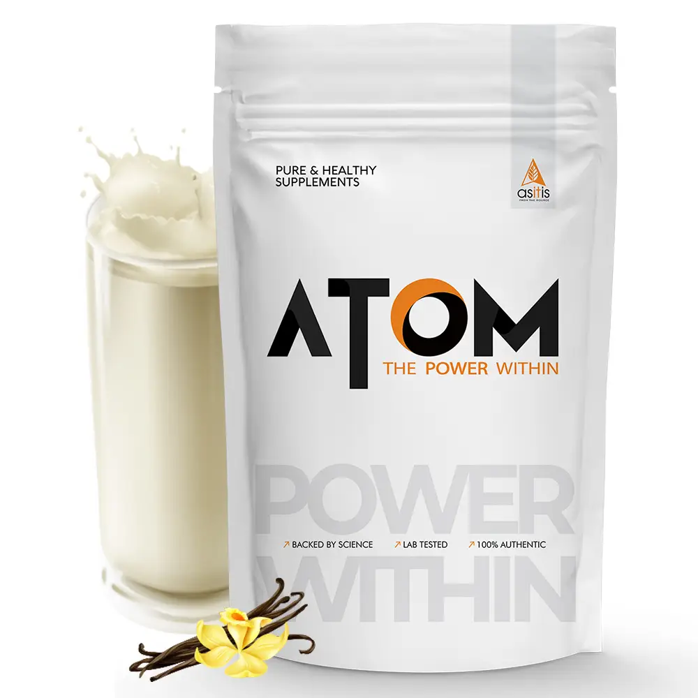 AS-IT-IS ATOM Whey Protein with Digestive Enzymes for Building Strength And Endurance - French Vanilla (1000 gm)