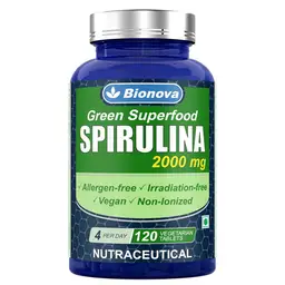 Bionova - Organic Spirulina Tablets - 120 Tablets  | Boost Blood Cholesterol, Decrease Oxidation, Lower Blood Pressure, Lower Blood Sugar, Aid In Weight Management And Treat Allergies. icon