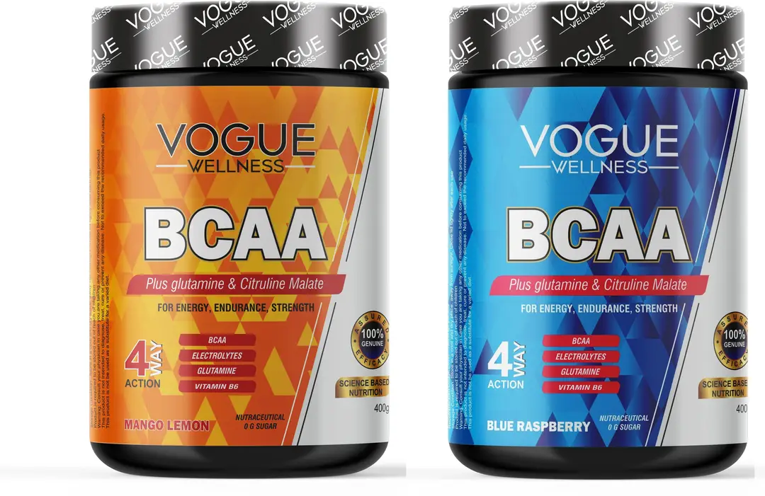 Vogue Wellness BCAA Supplement for Energy and Muscle Recovery (Combo) - Mango Lemon and Blue Raspberry(800 gm)