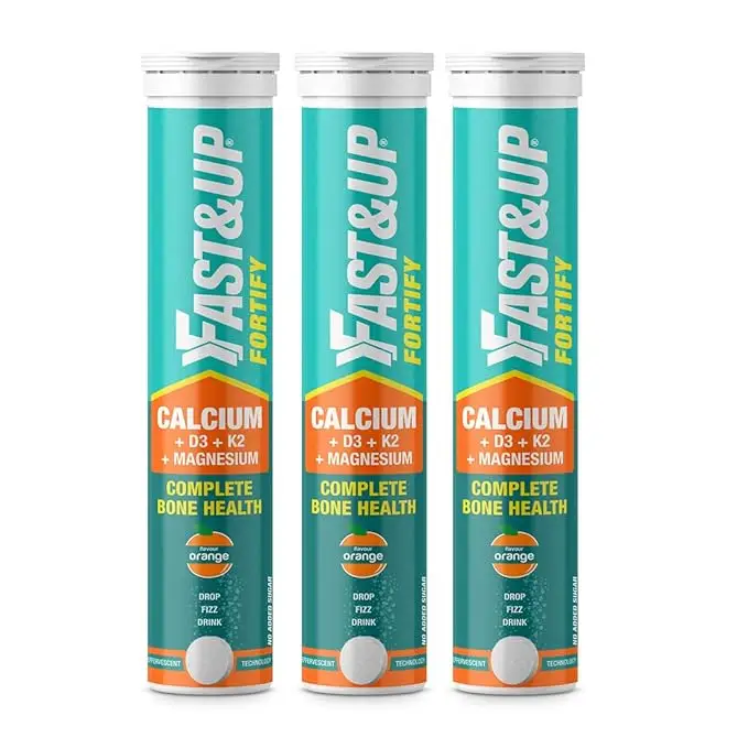 Fast&Up Fortify Calcium with Essential Vitamin D3 for Complete Health Support - Orange,60 Effervescent Tablets
