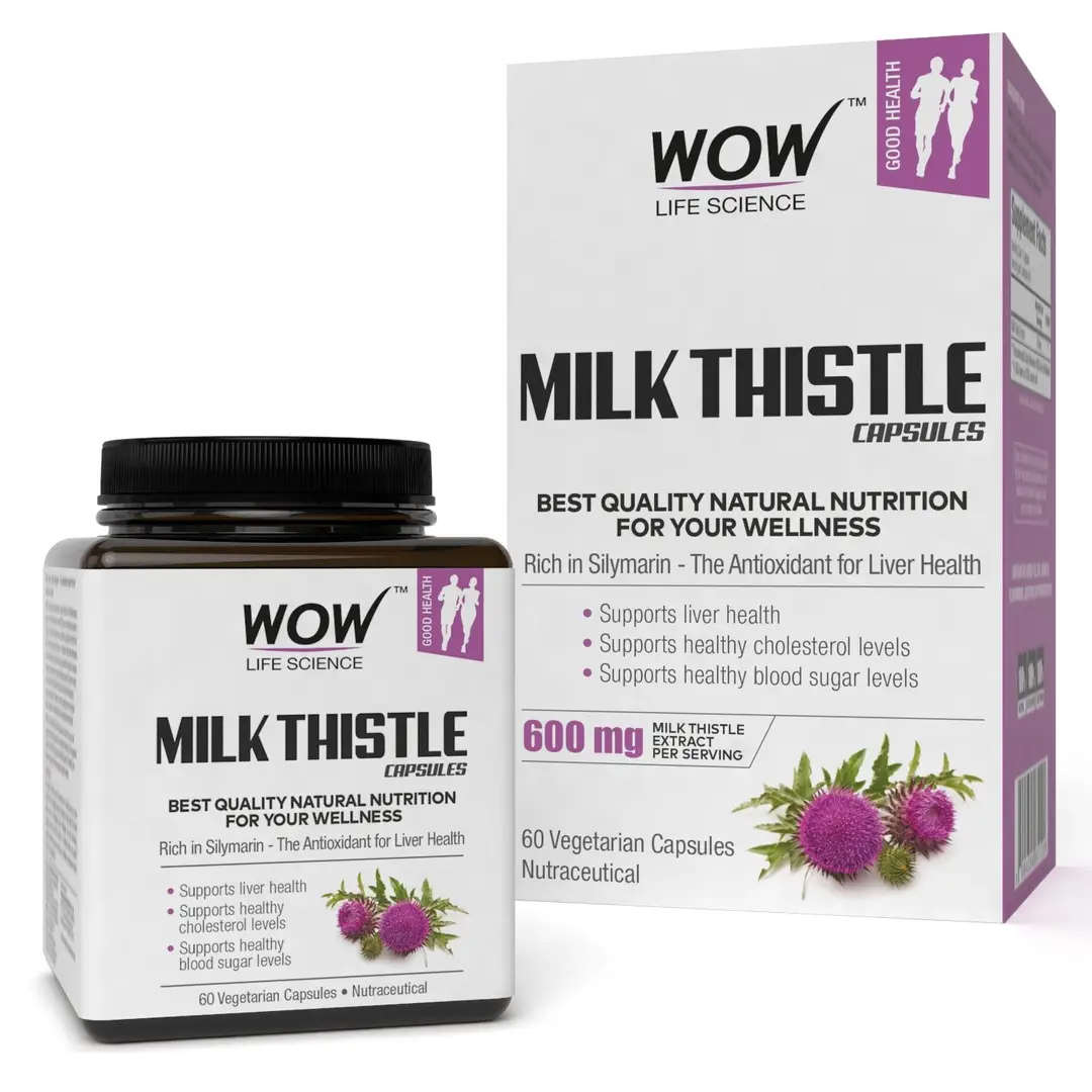 WOW Life Science - Milk Thistle Capsules - 600mg - 60 Vegetarian Capsules - Pack of 1 (60 Capsules)