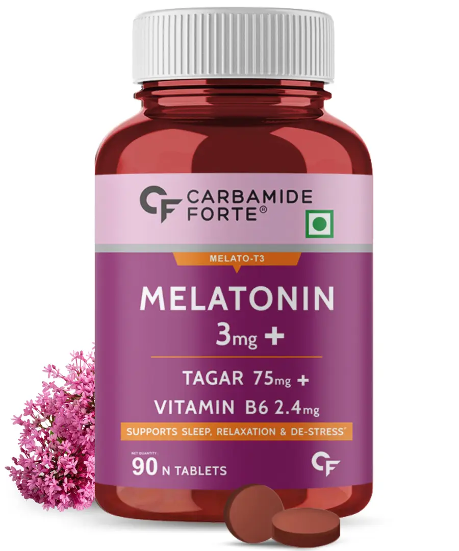 Carbamide Forte Melatonin 3mg with Tagar 75mg for Restful Sleep - Pack of 1 (90 Tablets)