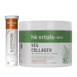 hk vitals Glutathione (Lemon, 15 Effervescent Tablets) and Veg Collagen (Orange, 120gm)
