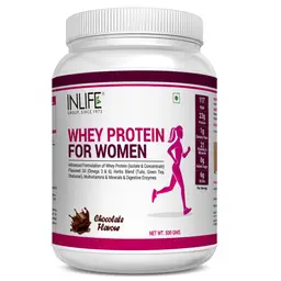 Inlife - Whey Protein Powder For Women Ayurvedic Herbs, 23G Protein, 21 Vitamins Minerals, Omega 3, Digestive Enzymes, Hair Skin Nails, Weight Management & Better Metabolism Support (500G, Chocolate) icon