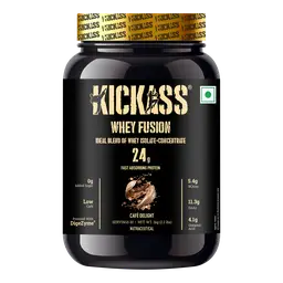 Kickass - Whey Fusion - Ideal blend of Whey Isolate + Concentrate - with Protease, Lactase, Cellulase, Lipase - for Strength And Muscle Mass During Resistance Training icon