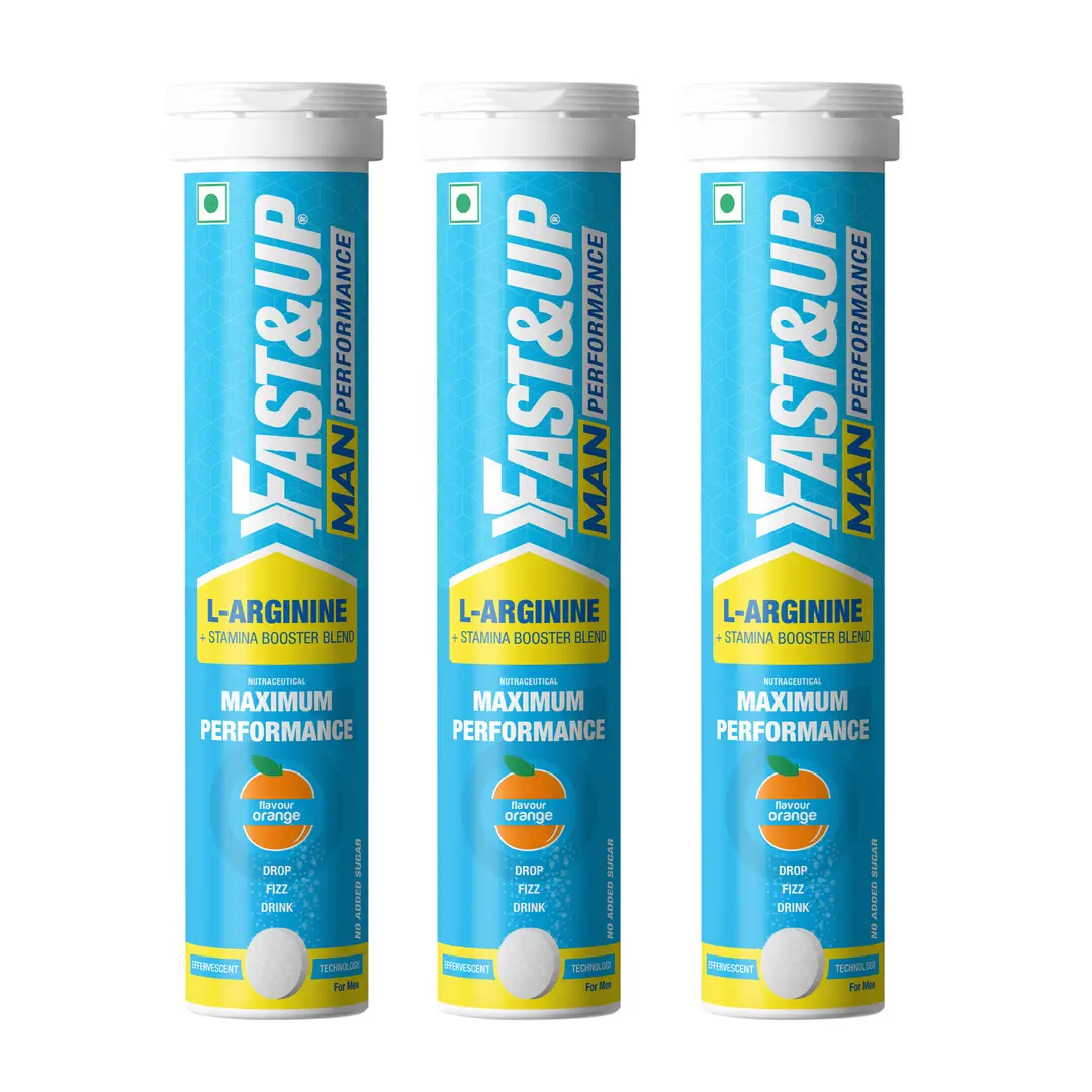 Fast&Up Man Performance 1500mg with L-Arginine, Carnitine for Stamina Booster and Vitality - Pack of 3 (60 Effervescent Tablets)