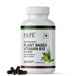 Inlife Plant Based Vitamin B12 with Spirulina Extract for Energy, Support Nervous System and Brain Function icon