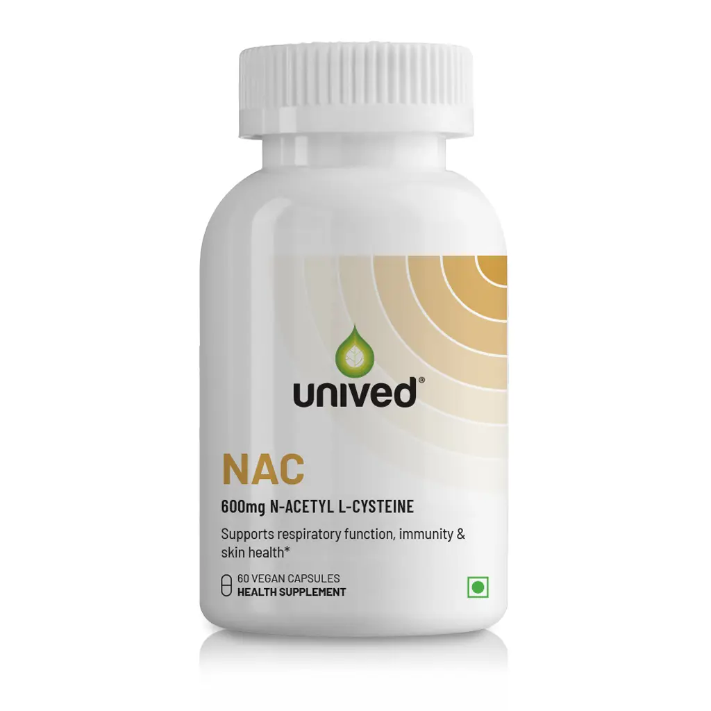 Unived NAC with N-Acetyl L-Cysteine for Respiratory Health - Pack of 1 (60 Capsules)