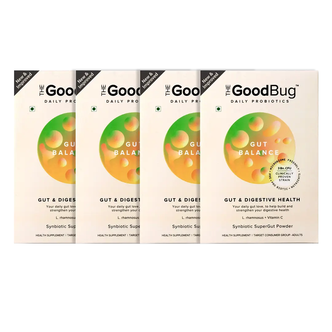 The Good Bug Gut Balance SuperGut Powder with 3 Billion CFU of Clinically Proven Strain Pre + Probiotic + Nutrients for Balancing Gut and Improves Digestive Health - Pack of 4 (60 Sachets)