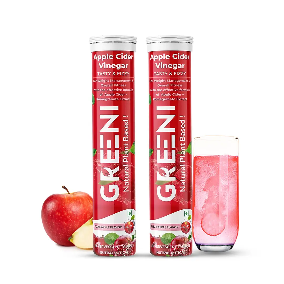 Greeni Apple Cider Vinegar with Mother for Weight Loss and Easy Digestion - Pack of 2 (30 Effervescent Tablets)