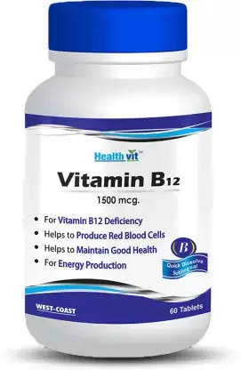 Healthvit - Vitamin B12 1500mcg - Support for healthy blood cells - 60 Tablets - Pack of 1 (60 Tablets)