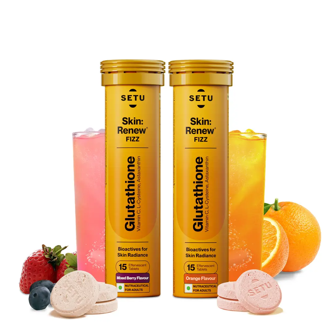 Setu Skin Renew Glutathione 500 mg With Vitamin C, Supports Detoxification, Sugar-Free - Mixed Berry & Orange,30 Effervescent Tablets