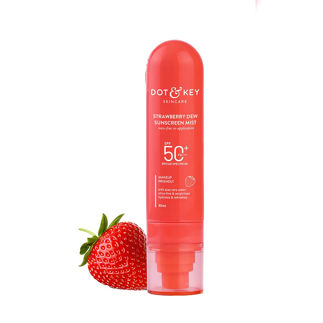 Dot & Key Strawberry Dew Sunscreen Mist SPF 50+, PA+++ for Brightening, Hydrates and Refreshes Skin - 80 ml