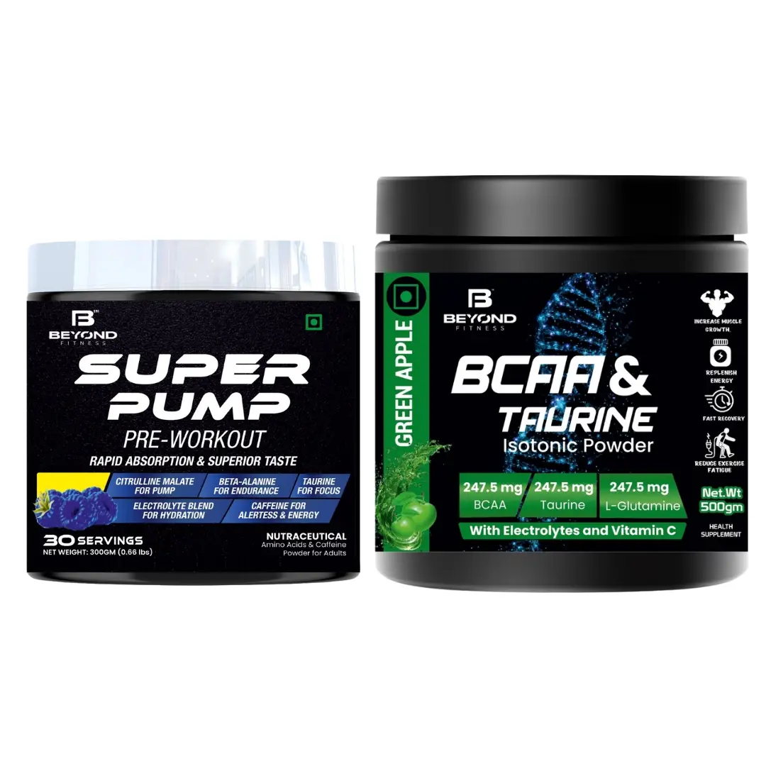 Beyond Fitness - Super Pump Pre Workout with BCAA & TAURINE (Combo) - for Energy, Focus and Endurance. - (Combo Pack) Pre Workout with BCAA & TAURINE