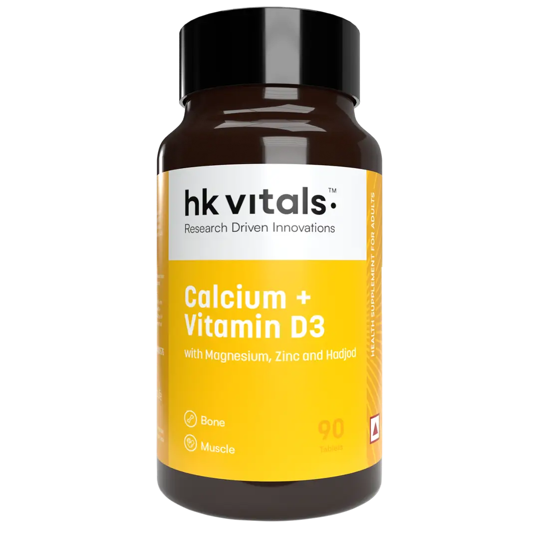hk vitals Calcium + Vitamin D3 Supplement For Women & Men (90 Tablets) | With Magnesium & Zinc | For Complete Bone Health & Joint Support - Pack of 1 (90 Tablets)