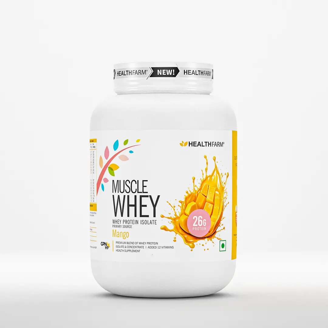 Healthfarm Muscle Whey Protein for Strength and Muscle Growth - Mango,2 Kg
